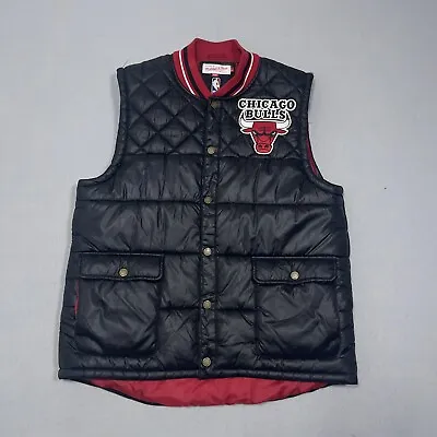 Chicago Bulls Mitchell & Ness Hardwood Classics Black Red Puffer Snap Vest Large • $65