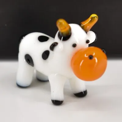 Handmade Dairy Cow Tiny Miniature Micro Mini Lampworking Glass Figurine • $8.99