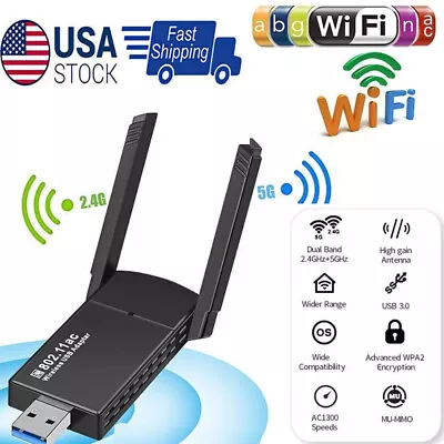 USB 3.0 Wireless WIFI Adapter 1300Mbps Long Range Dongle Dual Band 5Ghz Network • $12.98