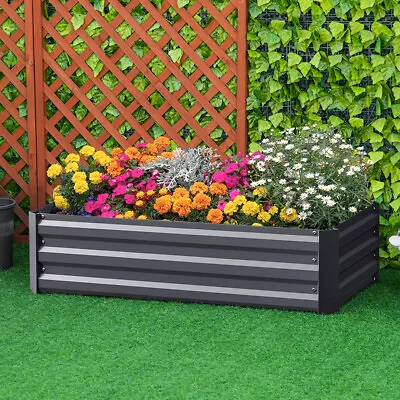 Metal Raised Garden Bed For Vegetable Flower Fruit Outdoor Planter Box Brown • £27.99