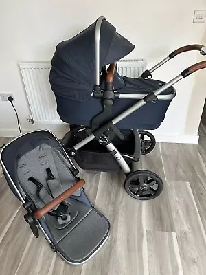 Silver Cross Wave Double Indigo Pram Pushchair Tandem Bundle Magnetic Harness • £525