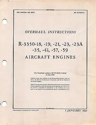 R-3350 Radial Aircraft Engine Overhaul Instructions B-29 B-32 Flight Manual -CD  • $39.99