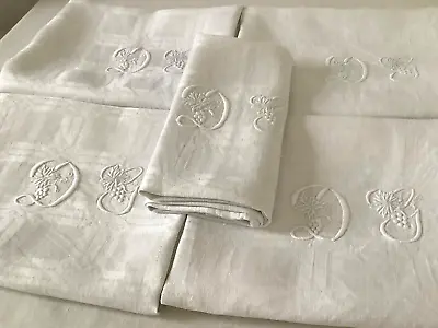 Set Of 5  Antique French Damask Linen Napkins Monogram  DG • $110