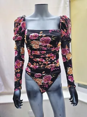 Naanaa Ladies Bodysuit. Black Floral. Size UK 8. /800/ • £23