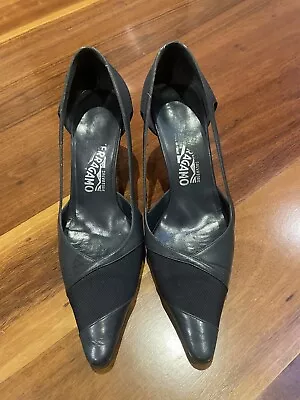 Navy Salvatore Ferragamo Heels. Size 8 R. Good Used Condition. • $50