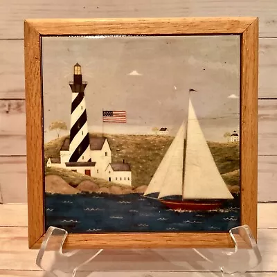 Warren Kimble Coastal Breeze Ceramic & Wood Tile Trivet Lighthouse Sailboat • $19.99