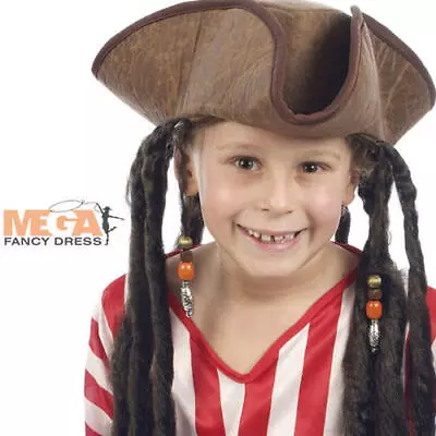 £6.99 • Buy Deluxe Childs Pirate Hat With Hair Fancy Dress Boys Kids Jack Sparrow Costume Ac