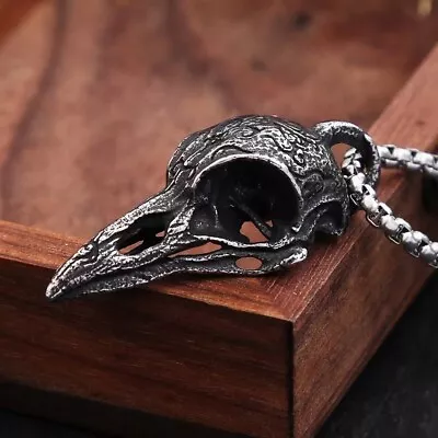 Norse Viking Raven Skull Pendant Necklace Stainless Steel Jewelry Box Chain 24  • $15.99