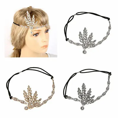 Vintage 1920s Flapper Headband Roaring 20's Rhinestone Leaf Headdress • £7.21