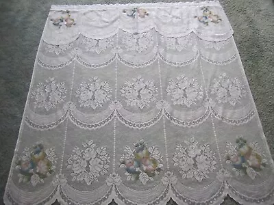 VTG Lace Curtain Panel White Pastel Floral Sheer 61  X 59  • $14.99