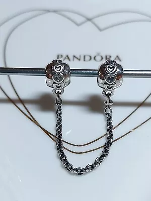 Genuine Pandora Silver 💕 Hearts All Around Safety Chain 💕 Charm S925 ALE. • £17