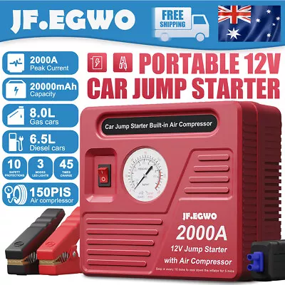 JF.EGWO 150PSI Air Compressor + 2000A Car Jump Starter Heavy Duty Power Bank 12V • $79.99