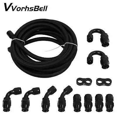 6/8AN Black Nylon Braided E85 PTFE Fuel Line 20FT 10 Fittings Oil Hose Kit E85 • $46.01