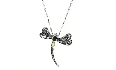 925 Sterling Silver Genuine Marcasite Dragonfly Pendant Necklace - 18  • $11.99