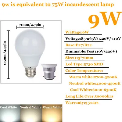 Dimmable LED Globe Light Bulbs E27 B22 ES BC 3W 5W 7W 9W Energy Saving Lamps • $6.66