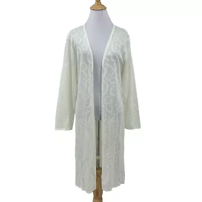 Exclusively Misook Longline Cardigan Womens M Medium Open Stitch Paisley Ivory • $33.95