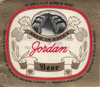 Jordan Vintage Beer Label Mankato Brewing Co Mankato Minnesota Aged In Caves • $14.50