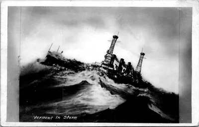 WWI USS Vermont BB-20 In Storm Real Photo RPPC Postcard • $5.50