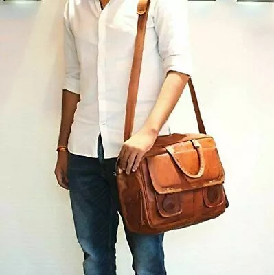 Mens Vintage Style Leather Satchel School Military Shoulder Messenger Laptop Bag • £54.61