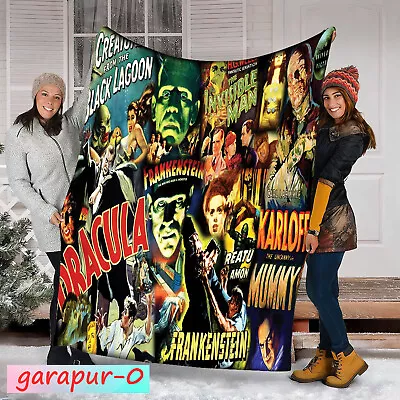 Monster Blanket Halloween Dracula Frankenstein Creature From The Black Lagoon • $49.99