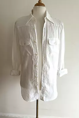 White Armani Cheesecloth Cotton Striped Casual Shirt • $12.63