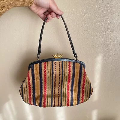 Vintage Coronet Handbag Tapestry Texture Embroidered Crown Clasp Shoulder Strap • $25