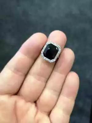 Stylish And Elegant Art Deco Deep Black 7.85CT Onyx With Old Mine Cut CZ Ring • $149