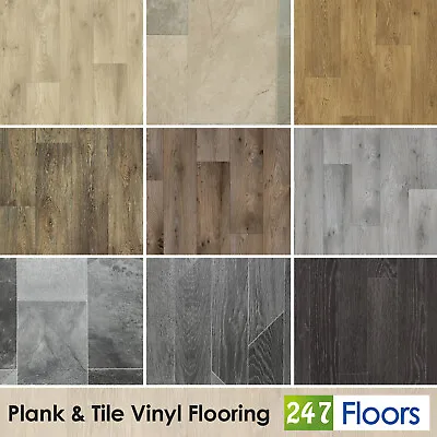 Quality Vinyl Flooring Roll Wood Plank Stone Effect Lino Cheap Kitchen Bathroom • £197.78