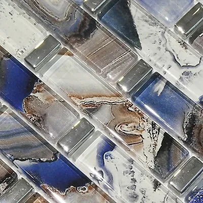 Mosaic Tiles Sheet Elegance Blue Glass For Walls Floors Baths Kitchen • £2.90