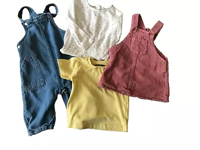 Baby Girl Clothes Bundle 6-9 Months Dungerees Pink Pinafore Body T Shirt Next TU • £0.99