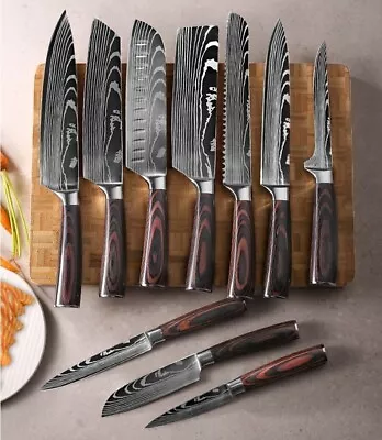 Kitchen Knife Set Japanese Damascus Pattern Chef Knives Stainless Steel Cleaver • $14.39