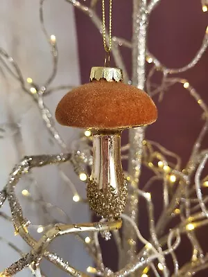 £6.99 • Buy Gisela Graham Silver Glass Copper Flocked Toadstool Hanging Christmas Decoration