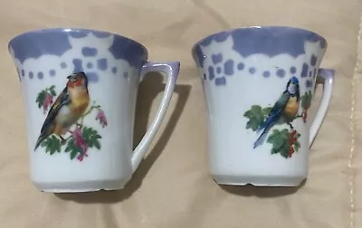 Set Of 2 Vintage Leuchenburg Germany Demitasse Cups Art Deco Style Birds Lusterw • $20