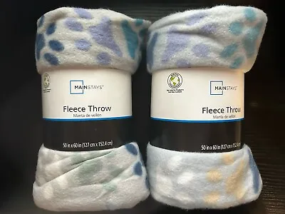 New Mainstays 2 Blue Paw Prints Fleece Throw Blankets 50 X60  Soft Lightweight • $9.99