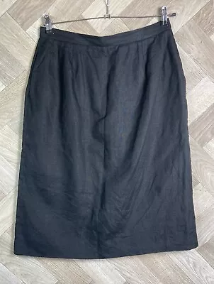 Vintage Jaeger Skirt 100% Flax/Linen Black Knee Length Pencil Size 16 • £22.99