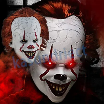 Scary Clown Pennywise IT Full Mask EvilRed Eyes Horror Cosplay Halloween Costume • $18.99