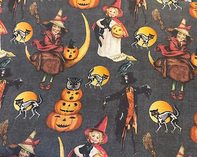 $6.50 • Buy RETRO VINTAGE HALLOWEEN CATS AND TREATS BY KATE THACKER SPRINGS Cotton Fabric HY