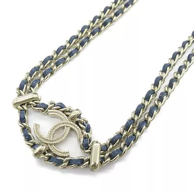 CHANEL COCO Mark Choker 35cm Necklace Lambskin Gold Plated Navy Used • £787.37