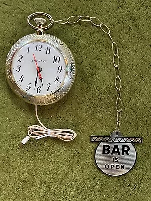 Vintage Spartus Bar Is Open/Closed Backwards Running Wall Clock WORKS • $1.99