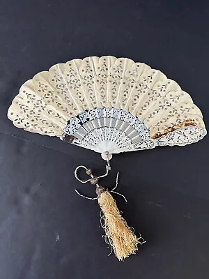 ANTIQUE TIFFANY & CO. 19th CENTURY SILK HAND FAN WITH MOTHER OF PEARL  FRAME • $299