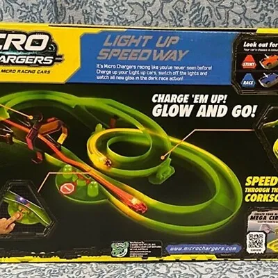 Micro Chargers Electronic Racing Cars Light Up Speedway - Glow In The Dark - Nib • $65