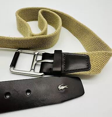 Lacoste ~ Leather & Elastic Canvas Belt~ Tan & Brown-   SIZE Medium EUC • $29.99