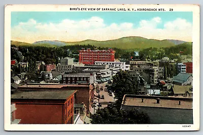 Vintage Postcard NY Adirondack Mts Saranac Lake Aerial View White Border ~8560 • $1.97