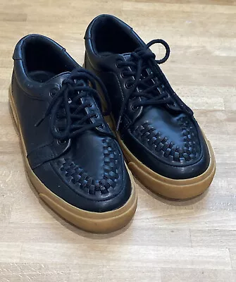 T.U.K Creepers Kids 3 Black Shoes Leather A9216  Gum Sole Boys Girls Youth • $39