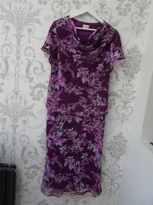 EASTEX Ladies Purple Green Floral Chiffon Midi Dress UK 16 EXCELLENT COND • £11.99
