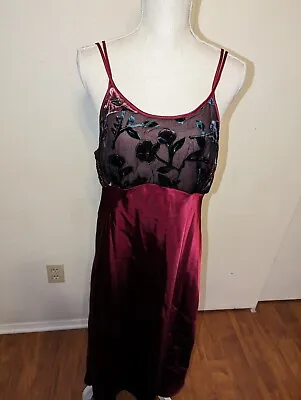 VTG Secret Treasures Dark Red Satin Gown With Velvet Sheer Bodice L • $12
