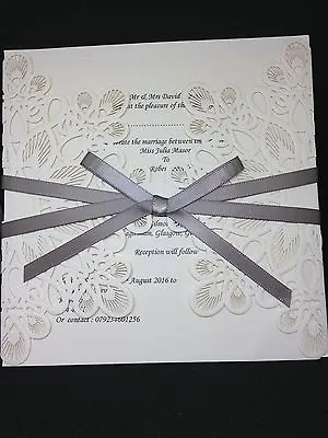 Wedding Invitation Ivory Laser Cut - Ribbons & Lace   REDUCED STOCKEND OF LINE • £2.30