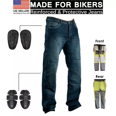 Mens Motorcycle Pants Reinforced Armored Denim Motorbike Jeans Biker Trousers • $64.99