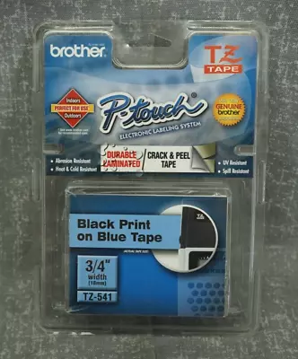 Brother P Touch Laminated Label Narrow Tape TZ-541 3/4  Black On Blue • $12.49