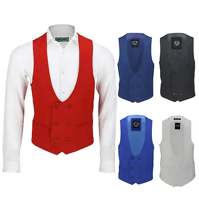 Mens Double Breasted Low U Cut Formal Suit Waistcoat Fitted Smart Casual Vest • $49.73